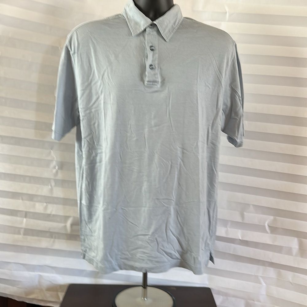 Anthology Men’s Polo Shirt Pale Blue 50% Silk Short Sleeve Size Large L Luxury
